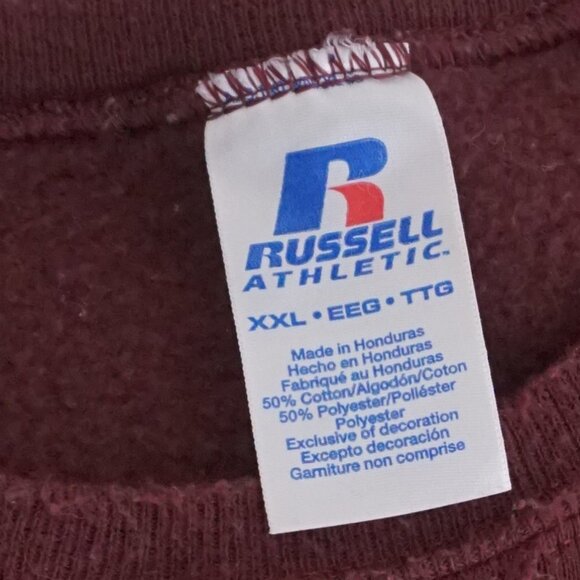 Vintage '90S Russell Athletic Maroon Blank Cotton Crewneck Sweater 2XL - Picture 7 of 7